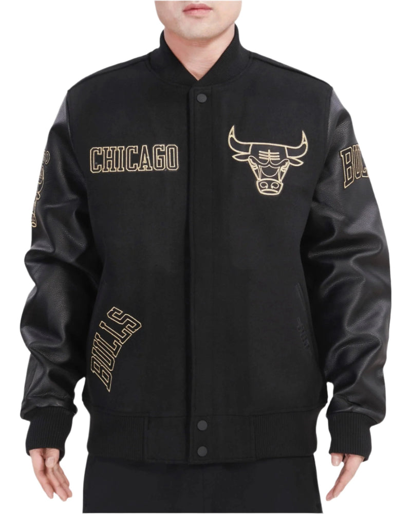 CHICAGO BULLS BLACK & GOLD WOOL VARSITY JACKET