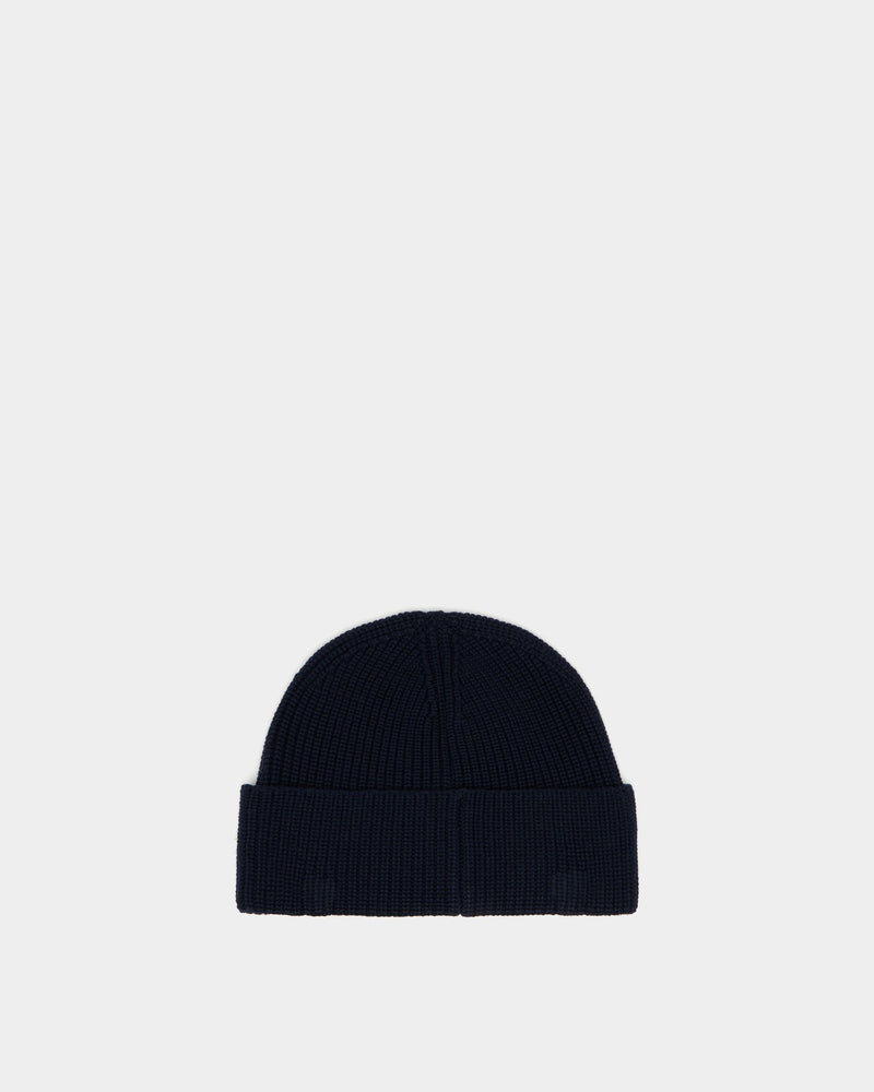 Christmas Beanie in Navy Blue Wool With a Bally Logo And Squirrel