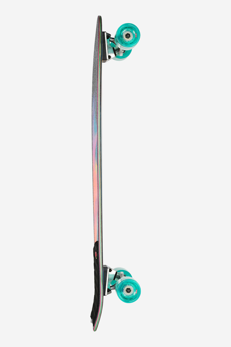 Chromantic Cruiserboard 33 Maitrus with a pastel gradient resin-7 deck and teal wheels shown from the side