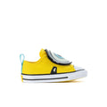 Toddler one-strap sneaker with yellow canvas, Minions-style character strap, white sole