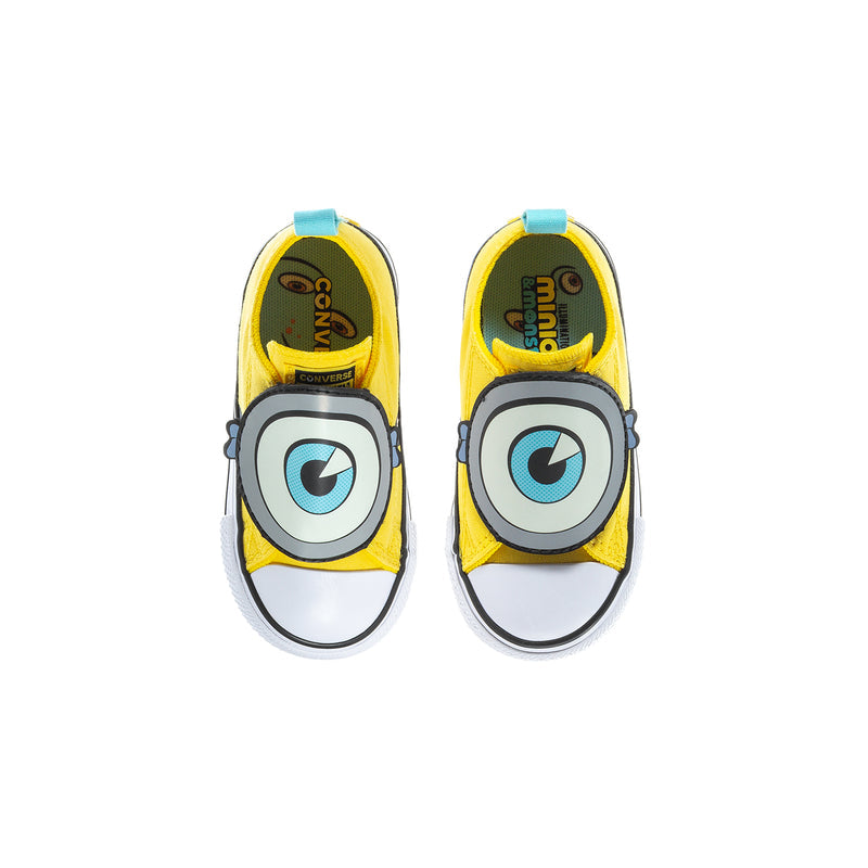Toddler one-strap sneaker with character-print lining and tongue, yellow with white sole