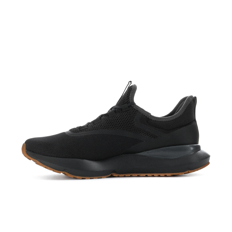 Men's black knit sneakers with side logo stripe and cushioned midsole
