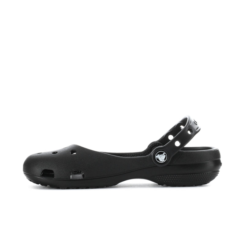 Black women’s ballet clog with perforated toe and side strap detail
