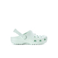 Kids' white clog with sage accents, perforated holes, and back strap