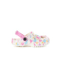 Kids' slip-on clog in white with pink strap and Hello Kitty friends print