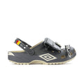 Men's Umbro classic clog side view in slate gray with bone accents and silver buckle