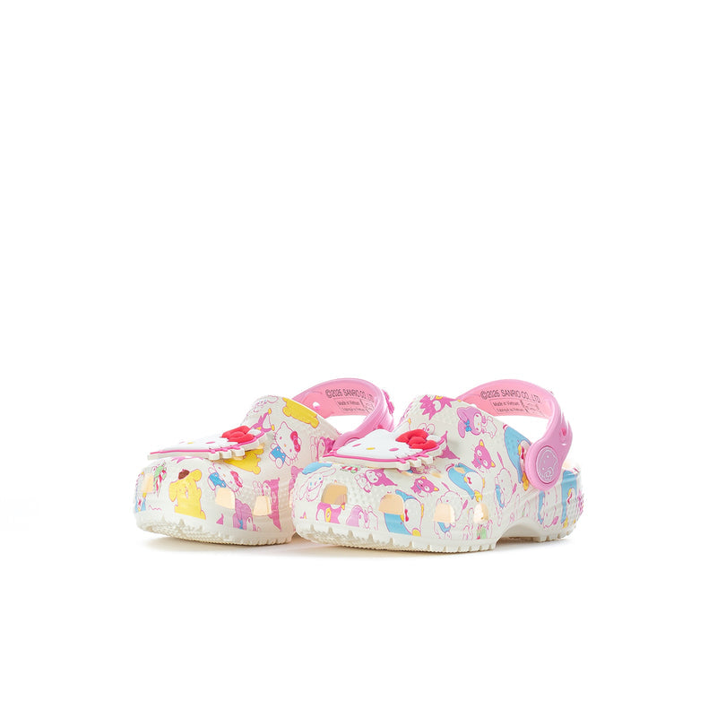 Toddler clogs with Hello Kitty multicolor print and pink adjustable strap