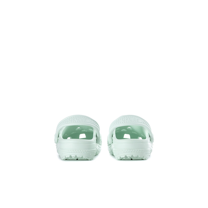Toddler light mint clogs with rear ventilation and molded heel profile