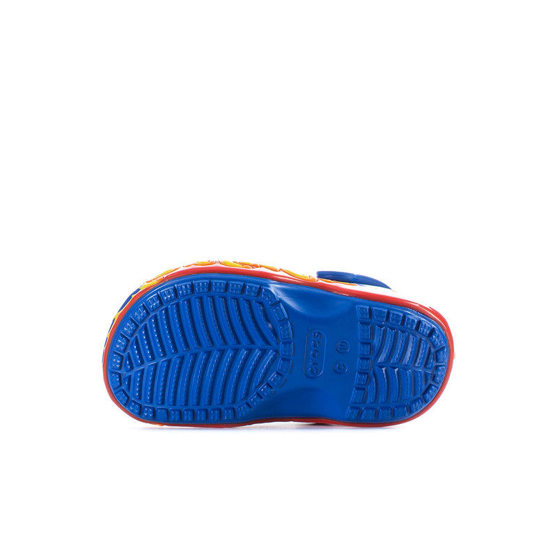 Toddler blue clog outsole with blue tread and red heel edge