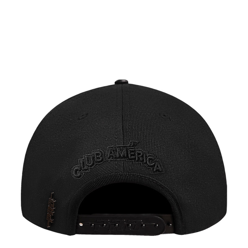 Black snapback cap back view with CLUB AMERICA embroidered text