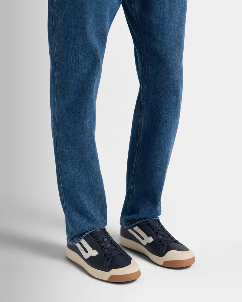 Competition Sneaker in Navy Blue and White Leather