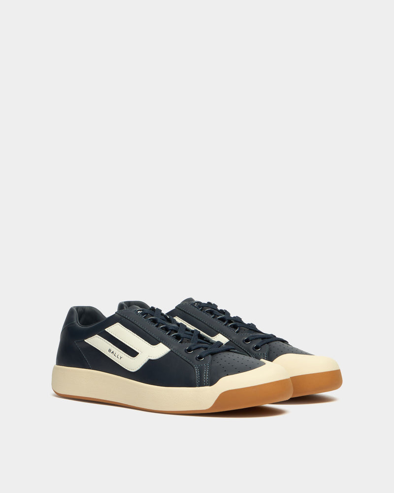 Competition Sneaker in Navy Blue and White Leather