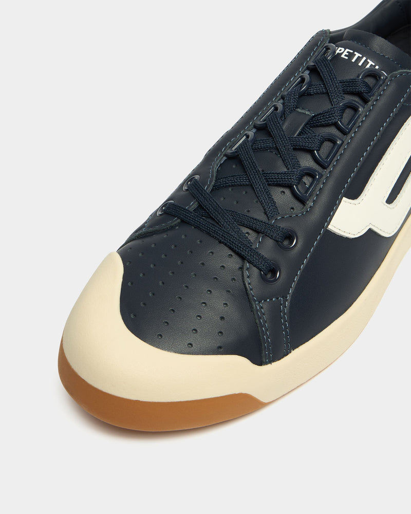 Competition Sneaker in Navy Blue and White Leather