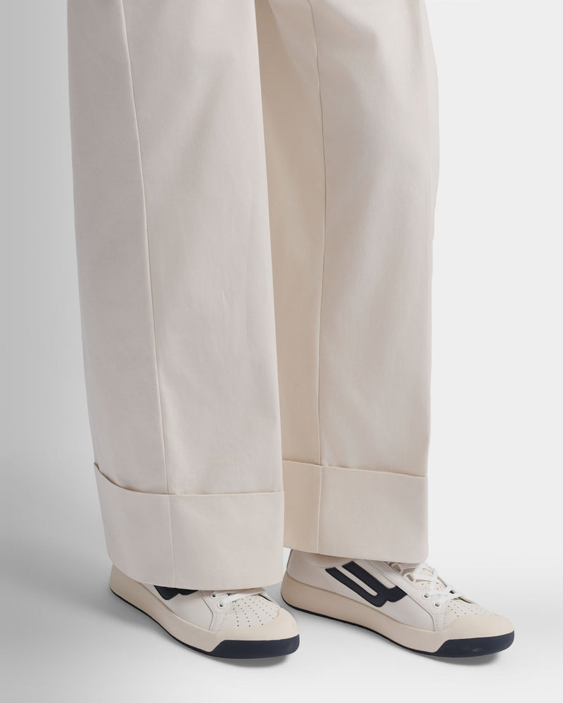 Competition Sneaker in White and Navy Blue Leather