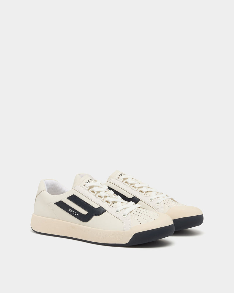 Competition Sneaker in White and Navy Blue Leather