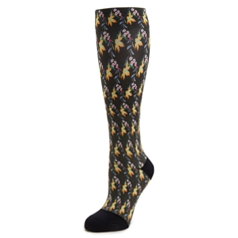 Alegria Compression Aloha Black Socks with graduated compression zones. ALG-92605_S1