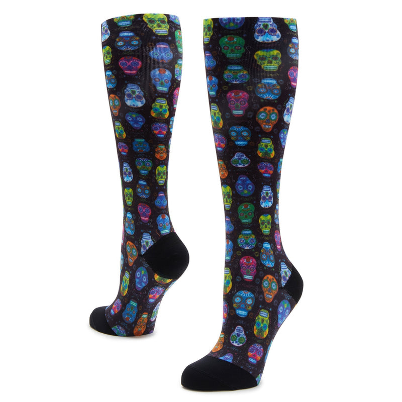 Alegria Compression Sugar Skulls Socks with graduated compression zones. ALG-92600_S3