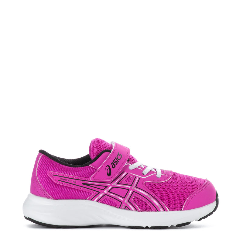 Kids pink athletic sneakers with black heel lining and white rubber sole