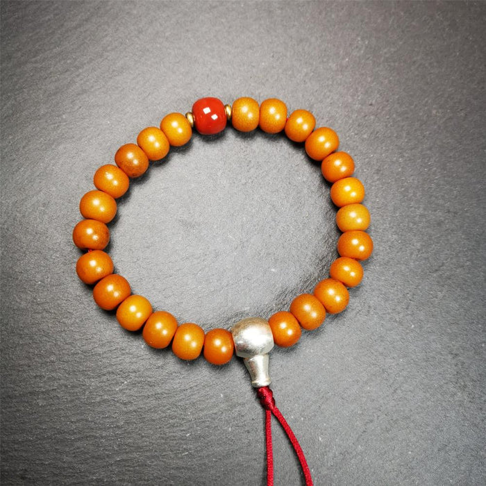 Corypha Linn Seed Bracelet Mala,0.4" - Tibetan Buddhist mala beads, front view