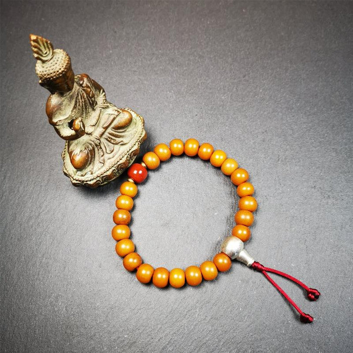 Corypha Linn Seed Bracelet Mala,0.4" - Tibetan Buddhist mala beads, detailed view