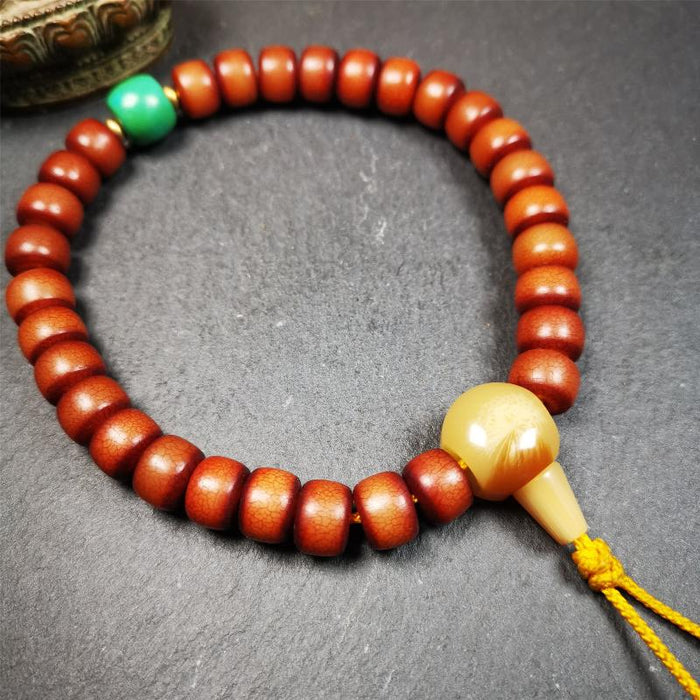 Corypha Linn Seed Bracelet Mala,0.4" - Tibetan Buddhist mala beads, detailed view