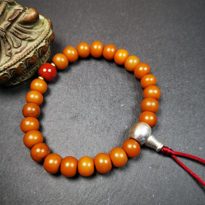 Corypha Linn Seed Bracelet Mala,0.4" - Tibetan Buddhist mala beads, close-up detail
