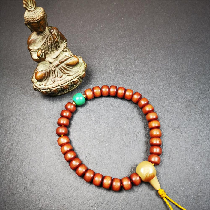 Corypha Linn Seed Bracelet Mala,0.4" - Tibetan Buddhist mala beads, close-up detail