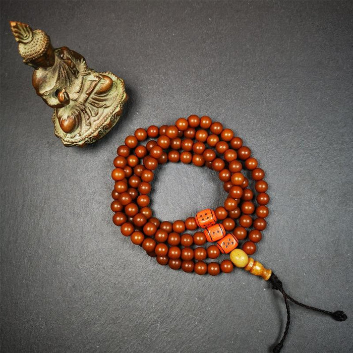 Corypha Linn Seed Mala,0.32" - Tibetan Buddhist mala beads, detailed view