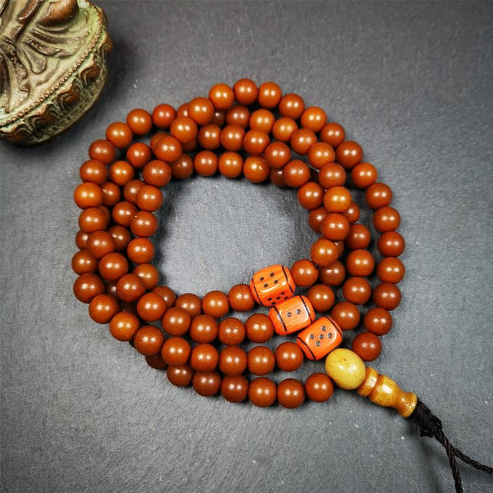 Corypha Linn Seed Mala,0.32" - Tibetan Buddhist mala beads, close-up detail