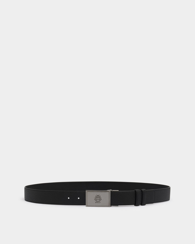 Crest Plaque 35 mm Adjustable And Reversible Belt in Black And Ebano Leather