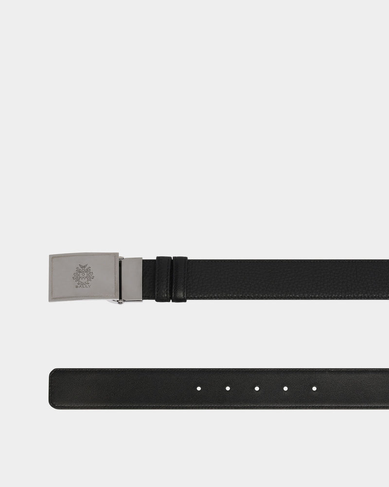 Crest Plaque 35 mm Adjustable And Reversible Belt in Black And Ebano Leather
