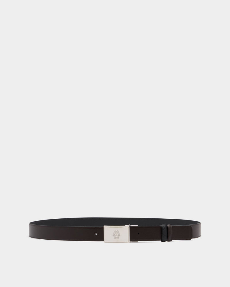 Crest Plaque 35 mm Adjustable And Reversible Belt in Black And Ebano Leather