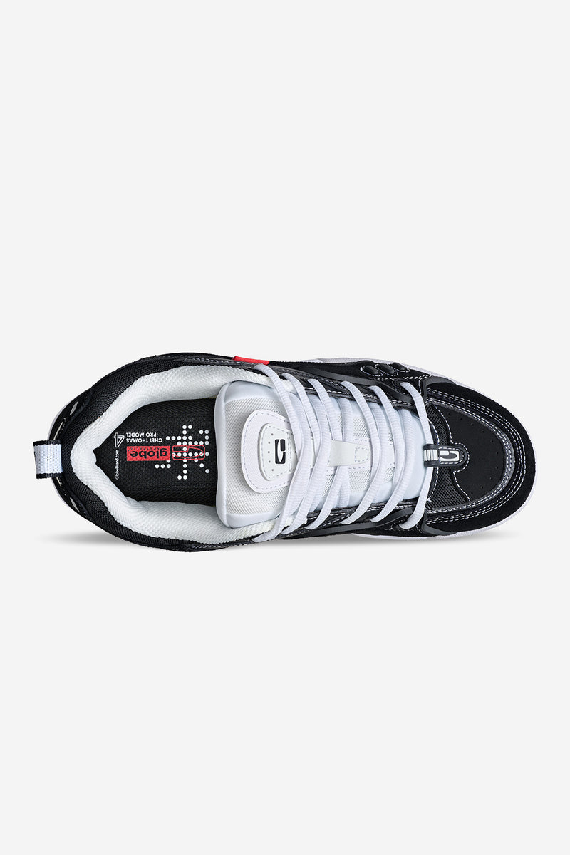 Top view of CT-4 Black White sneaker showing white laces and black upper panels