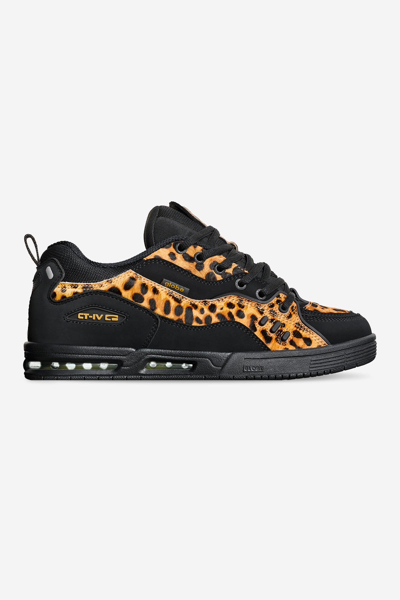 CT-4 Leopard skate shoe side view showing leopard print panels with black overlays