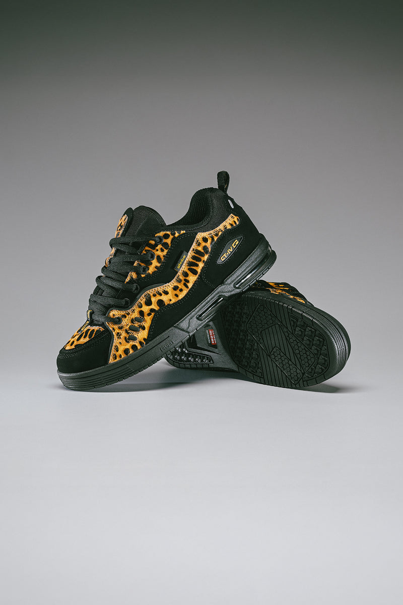 CT-4 Leopard skate shoe with black base and bold leopard print panels