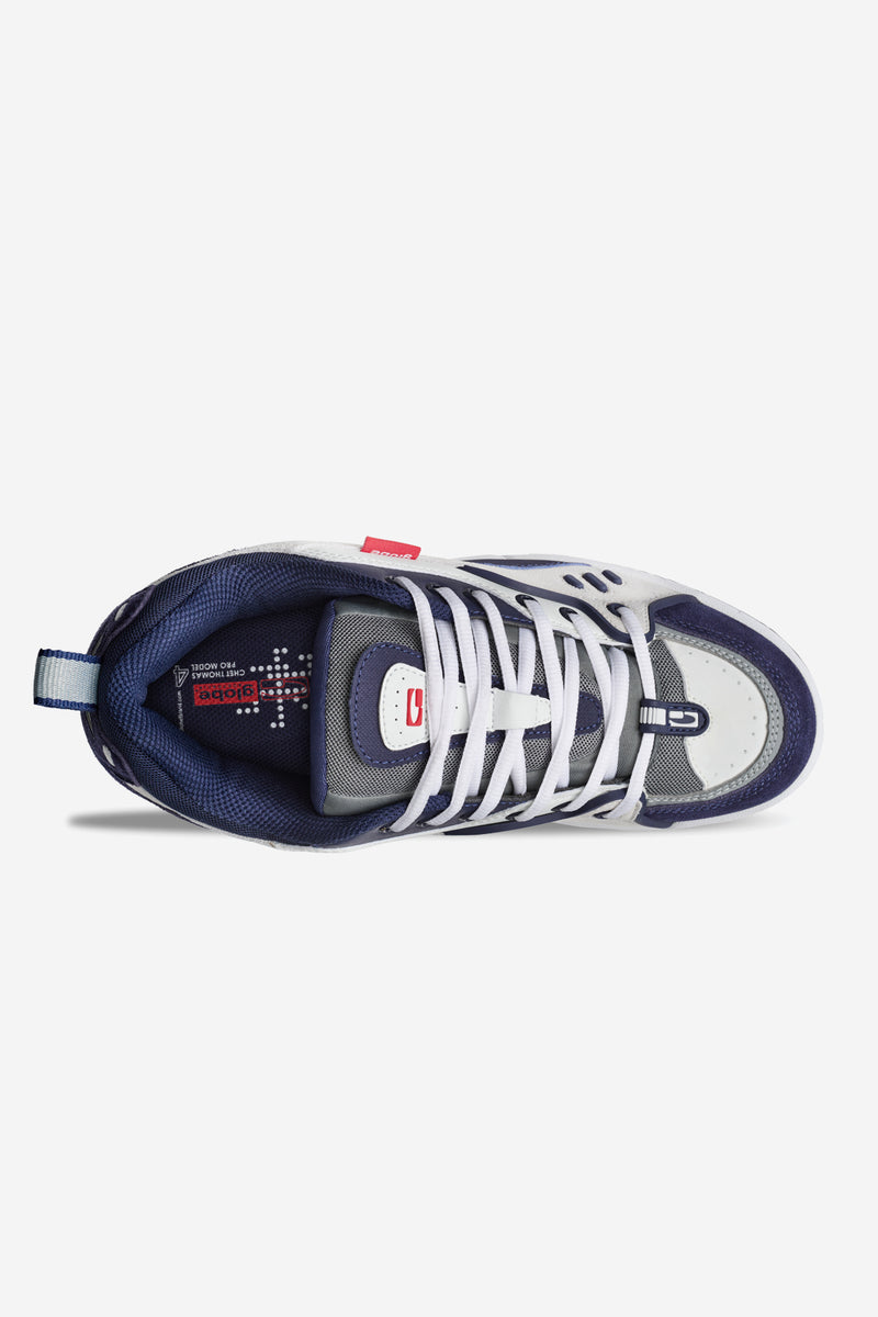 CT-4 White Navy sneaker top-down view with white laces