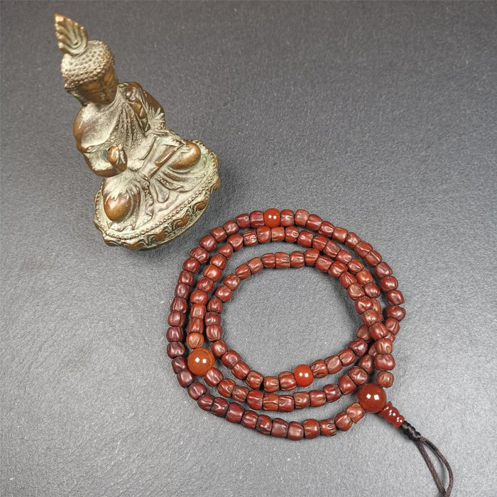 Cypress Seed Beads Mala,0.26" - Tibetan Buddhist mala beads, detailed view