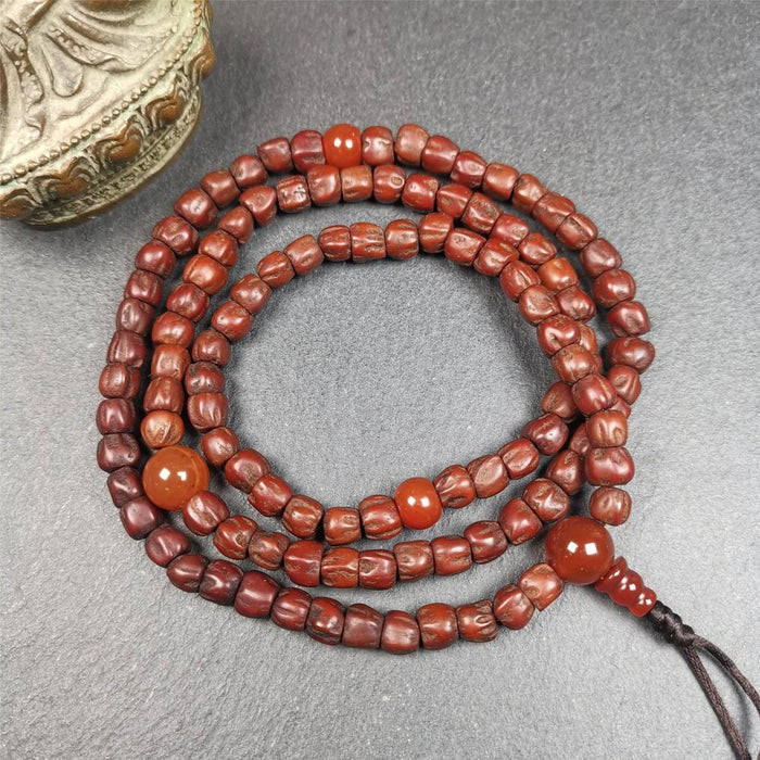 Cypress Seed Beads Mala,0.26" - Tibetan Buddhist mala beads, close-up detail