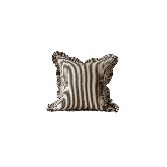 Daya Dark Brown Stripe Ruffle Cushion