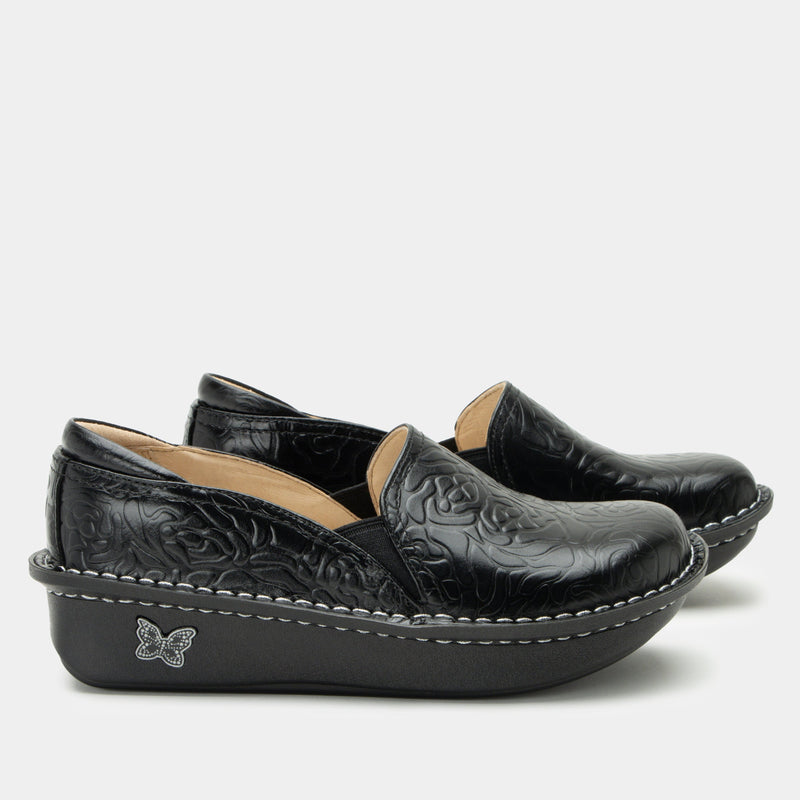 Debra Black Embossed Rose Shoe | Alegria Shoes