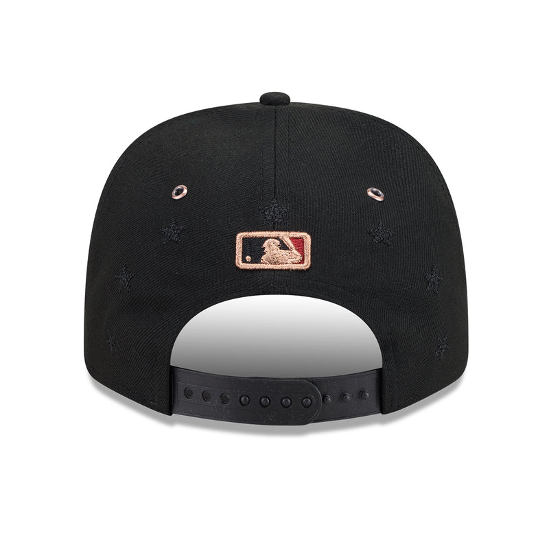 Black snapback cap back with adjustable strap and New Era logo patch.
