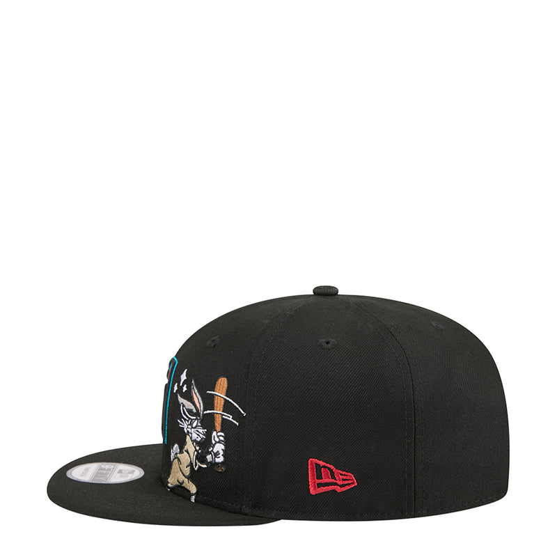 Black baseball cap with Bugs Bunny side art and red New Era logo patch