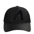 Black snapback cap with large embroidered A logo on front