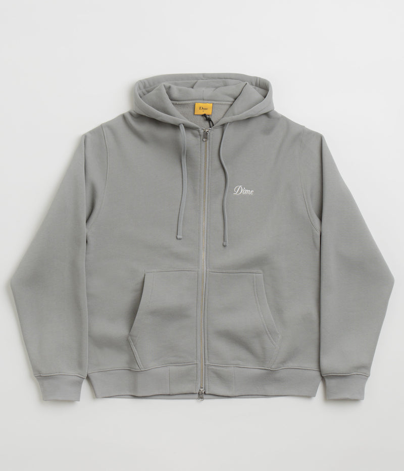Dime Cursive Zip Hoodie in Stone Silver