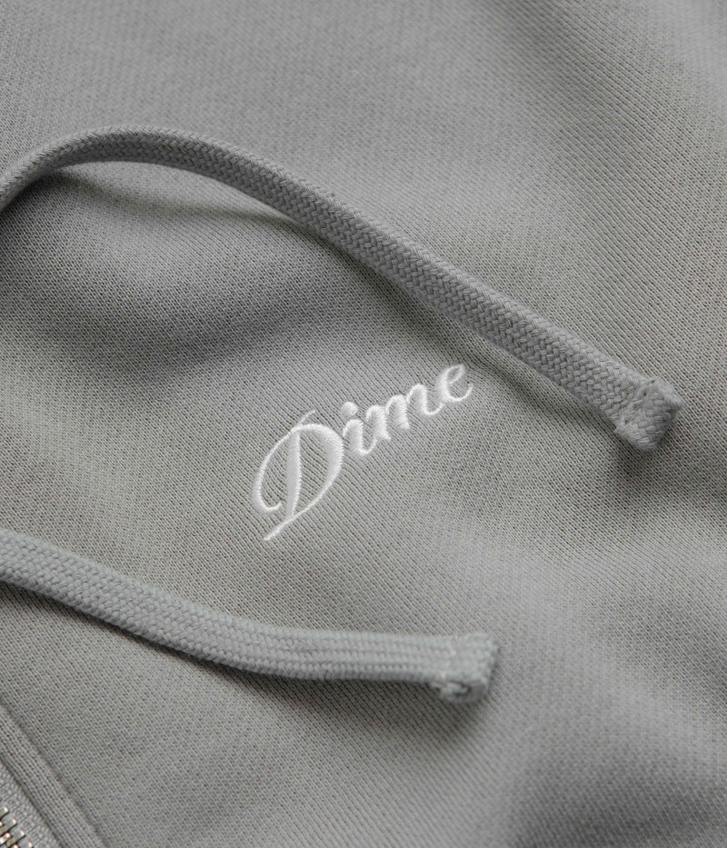 Dime Cursive Zip Hoodie in Stone Silver
