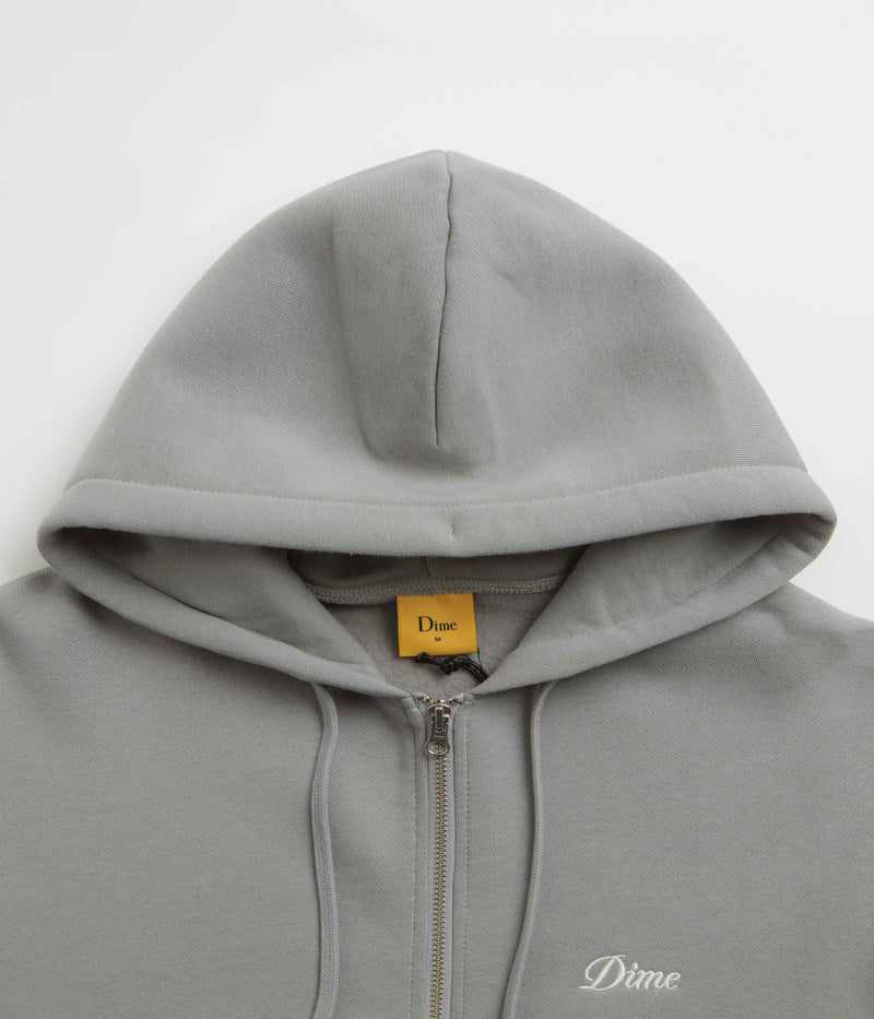 Dime Cursive Zip Hoodie in Stone Silver