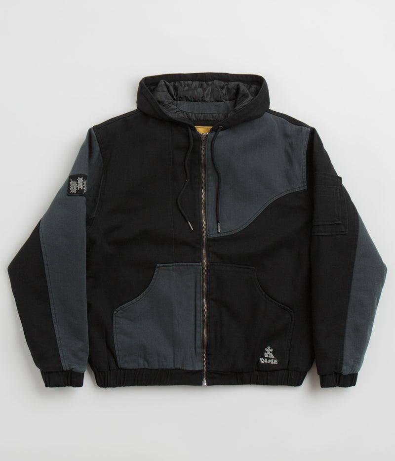 Dime Panel Denim Hooded Bomber Jacket in Charcoal
