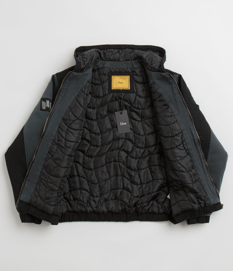 Dime Panel Denim Hooded Bomber Jacket in Charcoal