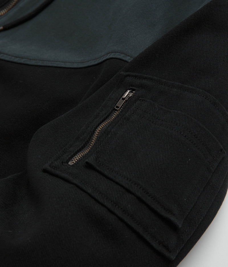 Dime Panel Denim Hooded Bomber Jacket in Charcoal