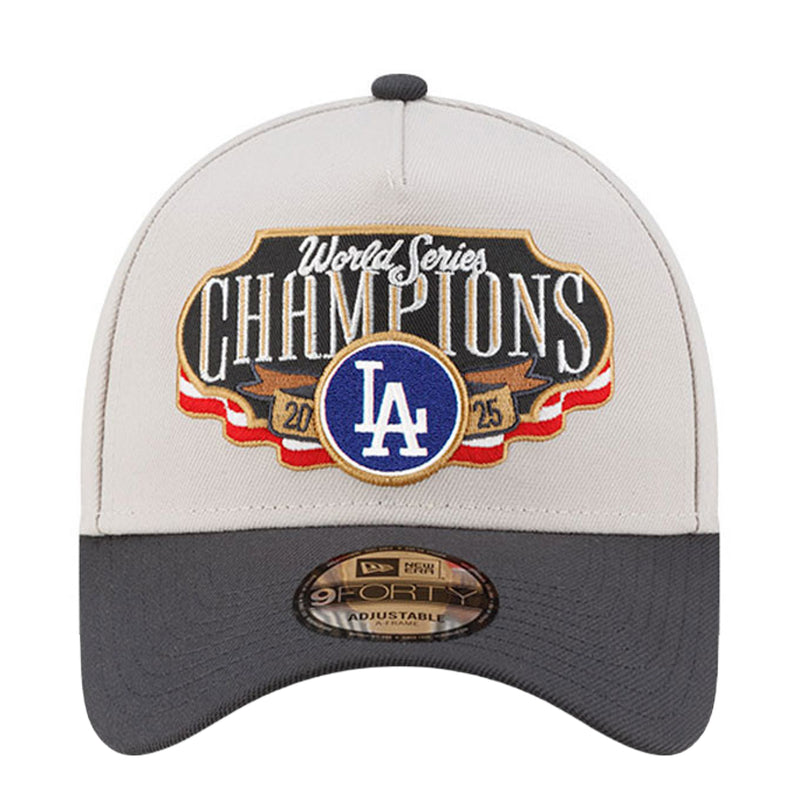 Light beige and dark gray baseball cap with World Series Champions patch and adjustable strap